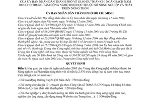 Quyết định 25/2005/QĐ-UB giao dự toán chi ngân sách năm 2005 Trung tâm Công nghệ sinh học thuộc Sở Nông nghiệp và Phát triển nông thôn