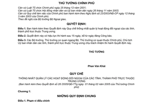 Quyết định 28/2005/QĐ-TTg Quy chế thống nhất quản lý hoạt động đối ngoại tỉnh, thành phố thuộc Trung ương