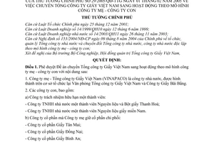 Quyết định 29/2005/QĐ-TTg  chuyển Tổng công ty Giấy Việt Nam sang hoạt động theo mô hình công ty mẹ con