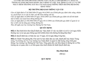 Quyết định 13/2005/QĐ-BGTVT xác định xử lý vị trí nguy hiểm thường xảy ra tai nạn giao thông trên đường bộ đang khai thác