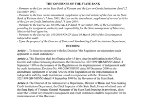 Decision No. 121/2005/QD-NHNN of February 2, 2005, on the issuance of the regulation on independent audit applicable to credit institutions