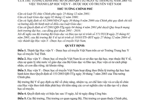 Quyết định 30/2005/QĐ-TTg thành lập Học viện Y - Dược học cổ truyền Việt Nam