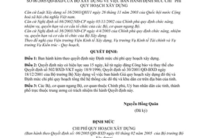 Quyết định 06/2005/QĐ-BXD Định mức chi phí quy hoạch xây dựng