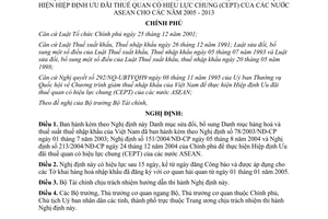Nghị định 13/2005/NĐ-CP sửa đổi Danh mục hàng hoá thuế suất thuế nhập khẩu của Việt Nam thực hiện Hiệp định Ưu đãi thuế quan có hiệu lực chung CEPT