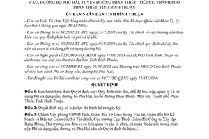 Quyết định 12/2005/QĐ-UBBT thu nộp quản lý sử  dụng Phí sử dụng cầu đường bộ Phú Hài Bình Thuận
