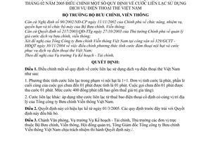 Quyết định 04/2005/QĐ-BBCVT điều chỉnh  cước liên lạc sử dụng dịch vụ điện thoại thẻ Việt Nam