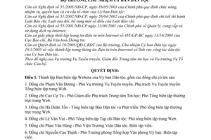 Quyết định 37/QĐ-UBDT thành lập Ban biên tập trang thông tin điện tử Website trên Internet Uỷ ban Dân tộc