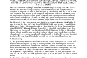 Chỉ thị 05/2005/CT-UB chấn chỉnh tăng cường công tác quản lý chất lượng khảo sát, thiết kế lập dự toán công trình xây dựng trên địa bàn Hồ Chí Minh