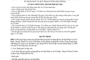 Quyết định 19/2005/QĐ-UB phê duyệt Quy hoạch chi tiết khu đấu giá quyền sử dụng đất tại xã Ngũ Hiệp và xã Tứ Hiệp - Huyện Thanh Trì, tỷ lệ 1/500