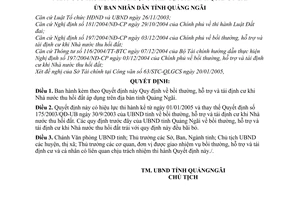 Quyết định 19/2005/QĐ-UB bồi thường hỗ trợ tái định cư nhà nước thu hồi đất