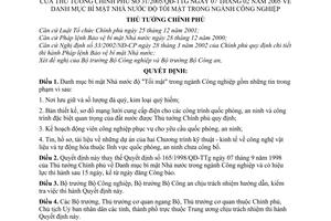 Quyết định 31/2005/QĐ-TTg Danh mục bí mật Nhà nước độ Tối mật trong ngành Công nghiệp