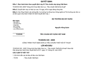 Quyết định 07/2005/QĐ-BXD TCXDVN 335 : 2004 Công trình thuỷ điện Sơn La - Tiêu chuẩn thiết kế kỹ thuật