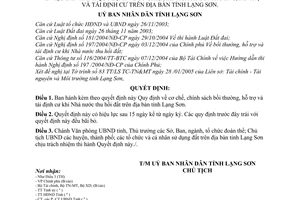 Quyết định 07/2005/QĐ-UB  cơ chế, chính sách bồi thường, hỗ trợ tái định cư khi Nhà nước thu hồi đất trên địa bàn tỉnh Lạng Sơn