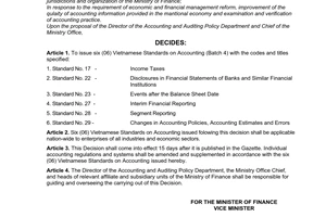 Decision no. 12/2005/QD-BTC of February 15, 2005 on the issuance and publication of six Vietnamese standards on accounting (batch 4)