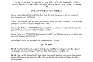 Quyết định 13/2005/QĐ-UB vành đai biên giới vùng cấm trên tuyến biên giới