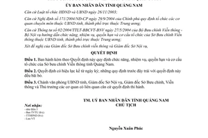 Quyết định 11/2005/QĐ-UB chức năng cơ cấu tổ chức Sở Bưu chính Viễn thông Quảng Nam