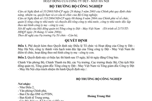 Quyết định 04/2005/QĐ-BCN Điều lệ Tổ chức Hoạt động Công ty Dệt - May Hà Nội