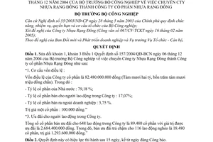 Quyết định 05/2005/QĐ-BCN chuyển Công ty Nhựa Rạng Đông thành Công ty cổ phần sửa đổi QĐ 157/2004/QĐ-BCN