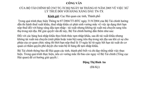 Công văn 2547/TC/TCHQ xử lý thuế hàng xăng dầu tạm nhập, tái xuất