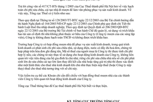Công văn 656TCT/DNK hạch toán chi phí sửa chữa, cải tạo nhà đi mượn để làm văn phòng phục vụ sản xuất kinh doanh