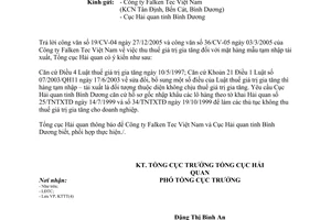 Công văn 878/TCHQ-KTTT thu thuế giá trị gia tăng mặt hàng mẫu tạm nhập tái xuất