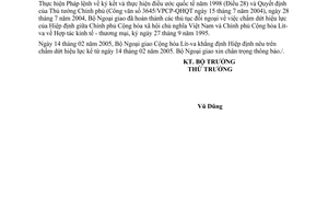 Công văn 556/CV-NG-LPQT chấm dứt hiệu lực Hiệp định Hợp tác kinh tế thương mại giữa Việt Nam – Lít - va