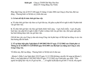 Công văn 681/LĐTBXH-PC bố trí thời giờ làm việc, thời giờ nghỉ ngơi