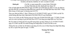 Công văn 2932/TC/CST đối tượng áp dụng TT 118/2003/TT-BTC