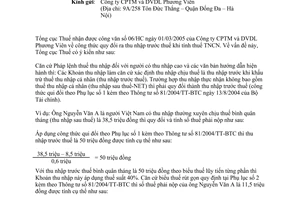 Công văn 749TCT/TNCN công thức quy đổi ra thu nhập trước thuế khi tính thuế thu nhập cá nhân