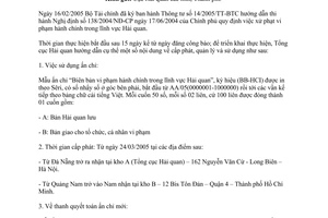 Công văn 1006/TCHQ-KHTC sử dụng tờ khai “Biên bản vi phạm hành chính trong lĩnh vực Hải quan” (BB-HCI)