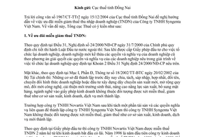 Công văn 823TCT/ĐTNN ưu đãi miễn giảm thuế thu nhập doanh nghiệp (TNDN) của Công ty TNHH Syngenta Việt Nam