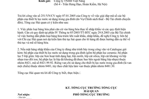 Công văn 1077/TCHQ-GSQL mã số các bộ phận của thiết bị lọc nước sử dụng trong gia đình