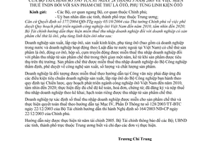 Công văn 3545/TC/CST miễn thuế thu nhập doanh nghiệp sản phẩm chế thử là ôtô, phụ tùng linh kiện ôtô