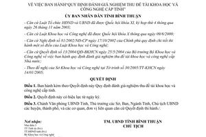 Quyết định 15/2005/QĐ-UBBT đánh giá nghiệm thu đề tài khoa học công nghệ Bình Thuận