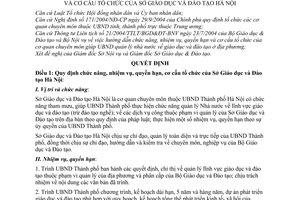 Quyết định 27/2005/QĐ-UB chức năng, nhiệm vụ, quyền hạn cơ cấu tổ chức Sở Giáo dục và Đào tạo Hà Nội