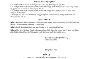 Quyết định 29/2005/QĐ-BNV điều lệ Hội Cựu thanh niên xung phong Việt Nam