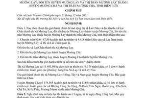 Nghị định 25/2005/NĐ-CP điều chỉnh địa giới hành chính đổi tên thị xã Lai Châu thành thị xã Mường Lay Mường Chà thị trấn Mường Chà tỉnh Điện Biên