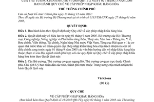Quyết định 41/2005/QĐ-TTg  Quy chế cấp phép nhập khẩu hàng hoá