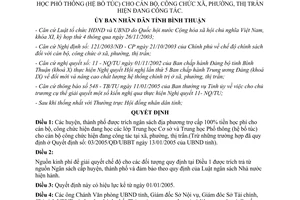 Quyết định 09/2005/QĐ-UBBT trợ cấp học phí hệ bổ túc cho cán bộ công chức xã Bình Thuận