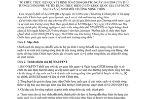 Hướng dẫn 472/VB-LT-BNN-NHCS tổ chức thực hiện Quyết định 62/2004/QĐ-TTg tín dụng thực hiện chiến lược quốc gia cấp nước sạch vệ sinh môi trường