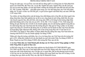 Chỉ thị 03/2005/CT-BTS tăng cường kiểm soát dư lượng hóa chất kháng sinh có hại hoạt động thủy sản