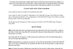 Quyết định 640/2005/QĐ-UBND mức đất ở tối đa giao giao cho hộ gia đình cá nhân tự làm nhà ở Nam Định