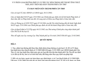 Quyết định 13/2005/QĐ-UBND phân loại đường phố hẻm tính thuế nhà đất thành phố Cần Thơ
