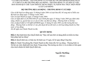 Quyết định 198/2005/QĐ-BLĐTBXH Quy chế tạm thời sử dụng phiếu tự kiểm tra thực hiện pháp luật lao động