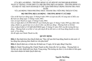 Quyết định 199/2005/QĐ-BLĐTBXH Quy chế tạm thời hoạt động thanh tra nhà nước lao động phương thức thanh tra viên phụ trách vùng