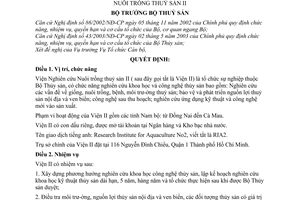 Quyết định 08/2005/QĐ-BTS chức năng, nhiệm vụ cơ cấu tổ chức  Viện Nghiên cứu Nuôi trồng Thuỷ sản II