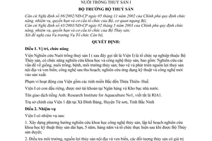 Quyết định 09/2005/QĐ-BTS  chức năng, nhiệm vụ cơ cấu tổ chức Viện Nghiên cứu Nuôi trồng Thuỷ sản I
