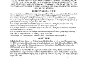 Quyết định 13/2005/QĐ-BTC hướng dẫn thực hiện Thỏa thuận giữa Việt Nam EU tiếp cận thị trường Hiệp định thương mại dệt may ký Việt Nam Hoa Kỳ năm 2005