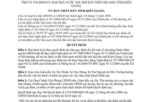 Quyết định 09/2005/QĐ-UB thực hiện Nghị định 197/2004/NĐ-CP bồi thường, hỗ trợ tái định cư khi nhà nước thu hồi đất