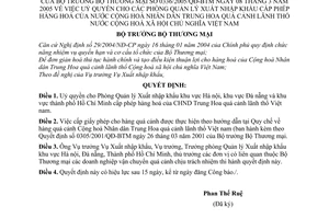 Quyết định 0336/2005/QĐ-BTM uỷ quyền phòng quản lý xuất nhập khẩu cấp phép hàng hoá nước Cộng hoà Nhân dân Trung Hoa quá cảnh lãnh thổ Việt Nam